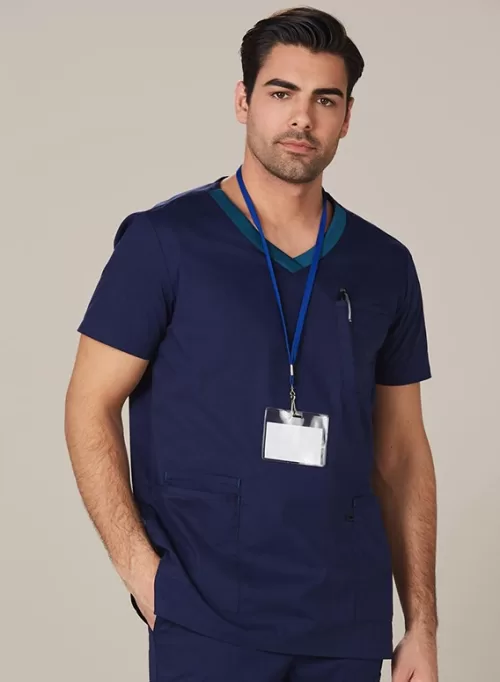 M7650 MENS V-NECK CONTRAST TRIM SCRUB TOP