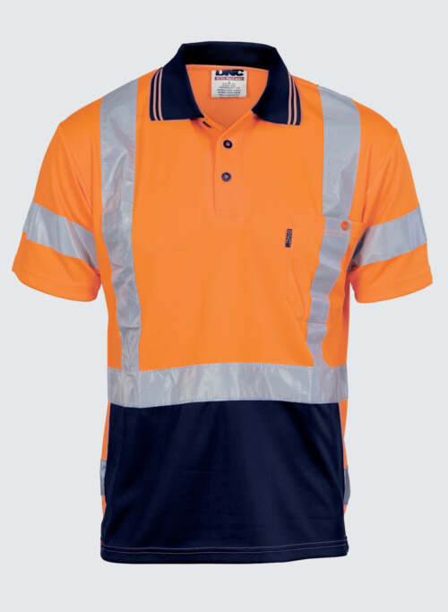 3712 HiVis D/N Cool Breathe Polo Shirt with Cross Back R/Tape - Short Sleeve