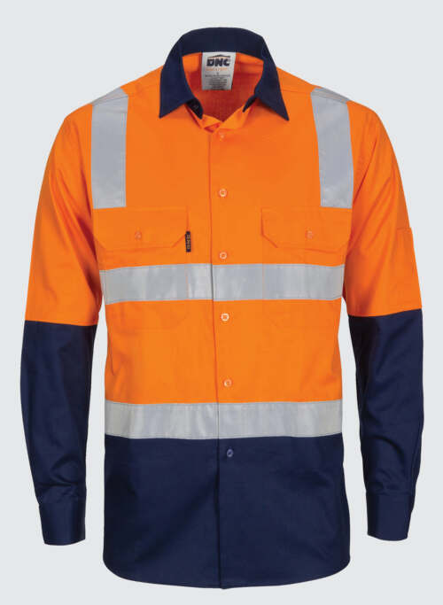 3747 HIVIS Two Tone Cool-Breeze Cotton Shirt with Hoop & Shoulder CSR Reflective Tape - Long Sleeve