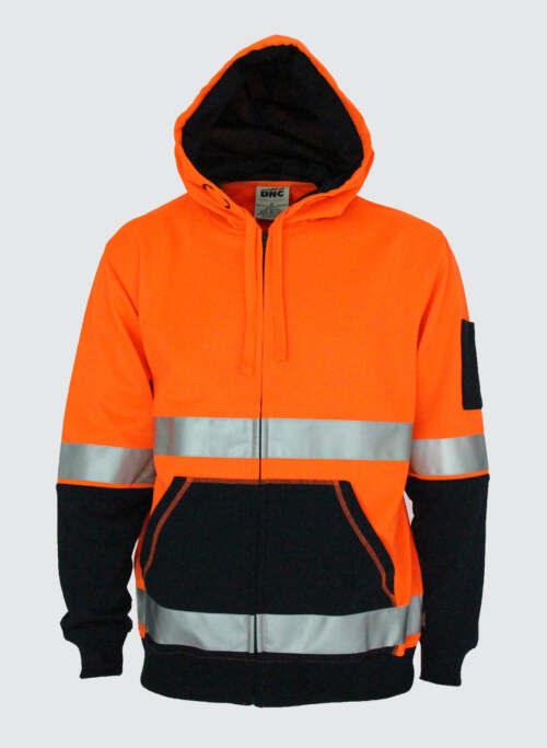 3788 Hivis 2 tone full zip super fleecy hoodie with CSR R/tape