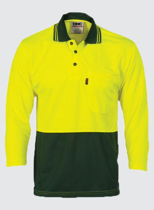 3812 HiVis Two Tone Cool Breathe Polo Shirt 3/4 Sleeve