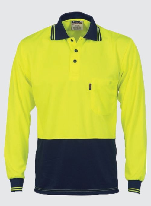 3813 HiVis Two Tone Cool Breathe Polo Shirt, Long Sleeve