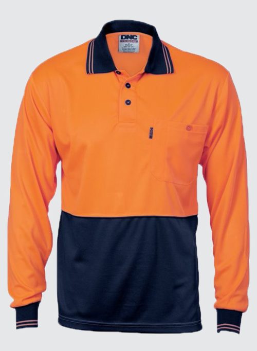 3813 HiVis Two Tone Cool Breathe Polo Shirt, Long Sleeve