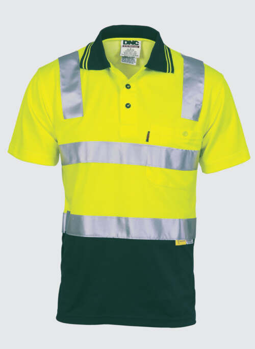 3817 Cotton Back HiVis Two Tone Polo Shirt with 3M R/ Tape - Short sleeve