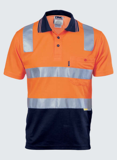 3817 Cotton Back HiVis Two Tone Polo Shirt with 3M R/ Tape - Short sleeve