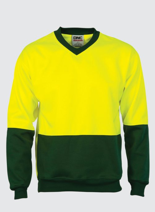 3822 HiVis Two Tone Fleecy Sweat Shirt (Slopp y Joe) V-Neck