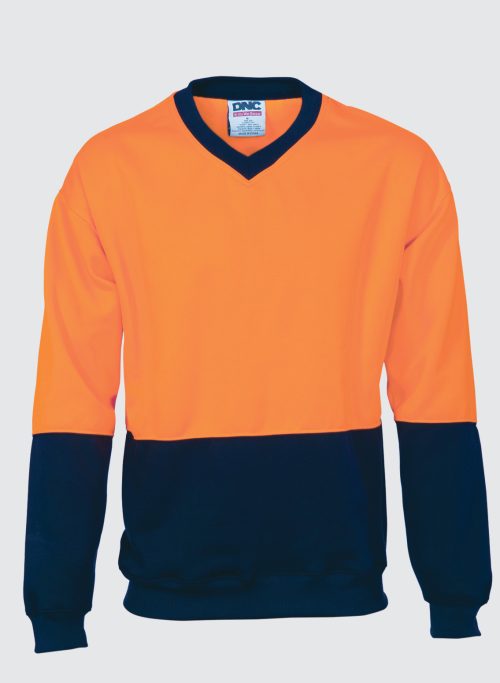 3822 HiVis Two Tone Fleecy Sweat Shirt (Slopp y Joe) V-Neck