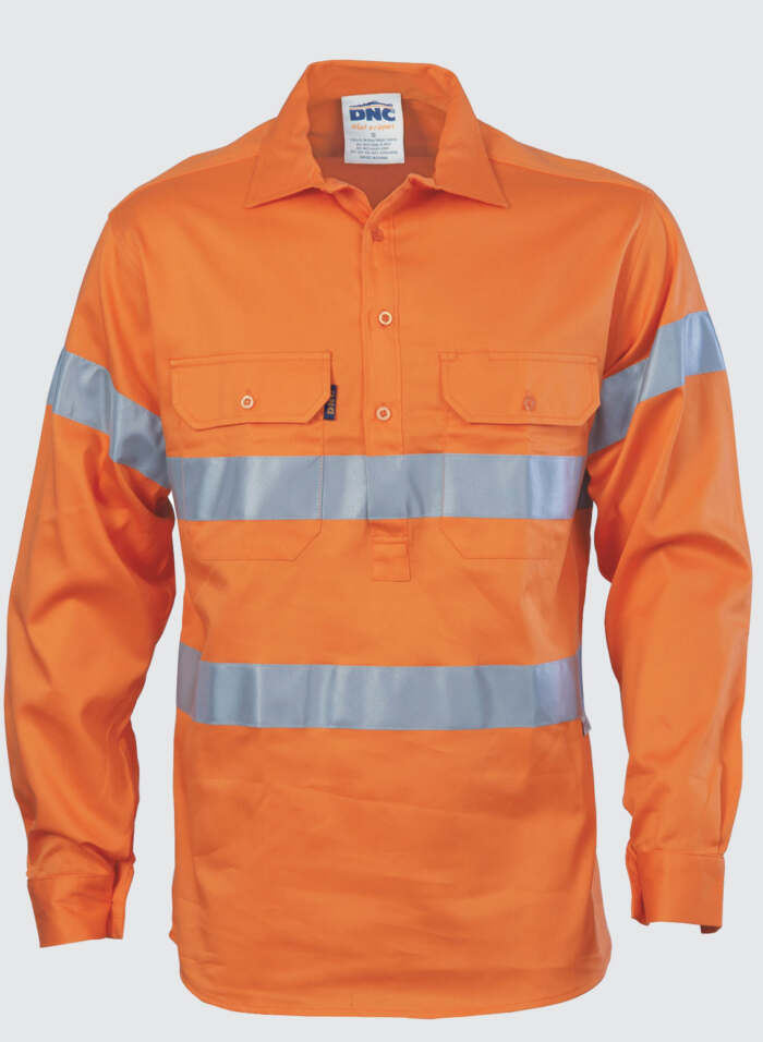 3848 HiVis Close Front Cotton Drill Shirt with 3M R/Tape