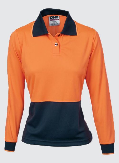 3898 Ladies HiVis Two Tone Polo Shirt - Long Sleeve