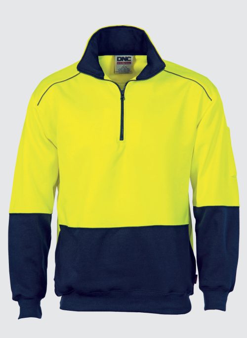 3928 HiVis Two Tone 1/2 Zip Reflective Piping Sweat Shirt