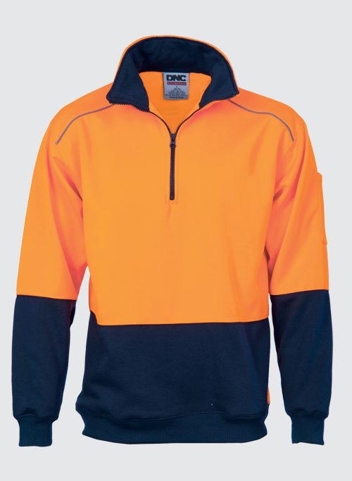 3928 HiVis Two Tone 1/2 Zip Reflective Piping Sweat Shirt