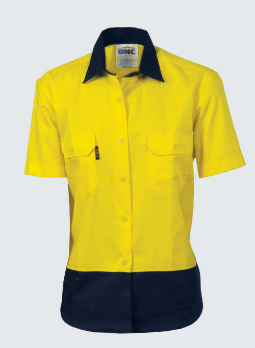 3931 Ladies HiVis Two Tone Cotton Drill Shirt - Short Sleeve
