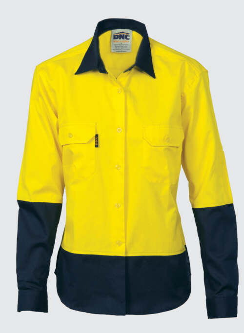 3932 Ladies HiVis Two Tone Cott on Drill Shirt - Long Sleeve