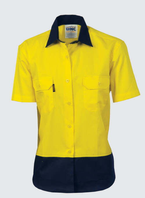 3939 Ladies HiVis 2 Tone Cool-Breeze Cotton Shirt - Short Sleeve