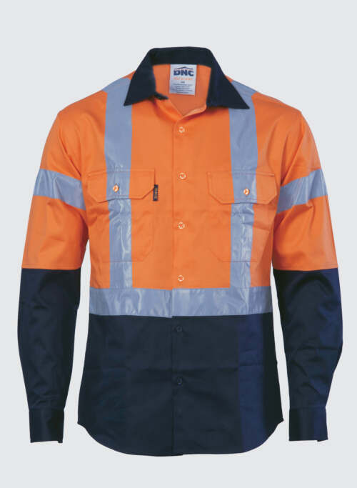 3983 HiVis D/N 2 Tone Drill Shirt with H Pattern Generic R/ Tape - Long sleeve