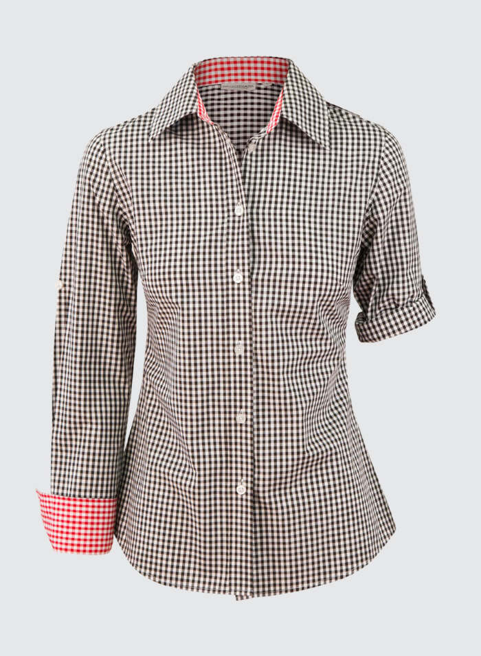 M8330L Ladies’ Gingham Check Long Sleeve Shirt
