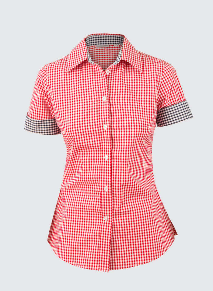 M8330S Ladies’ Gingham Check Short Sleeve Shirt