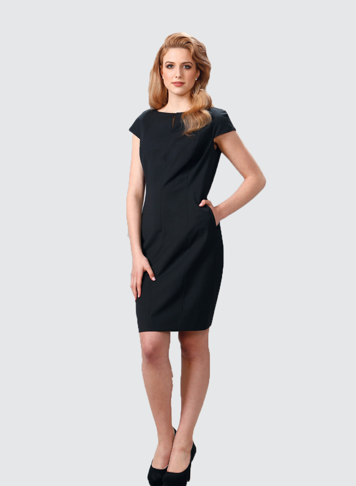 M9281 Ladies’ Wool Blend Stretch Cap Sleeve Dress