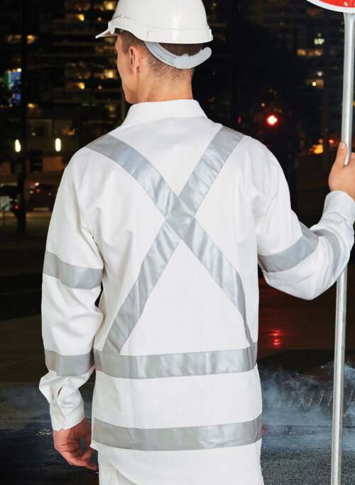 WT09HV Mens White Safety Shirt with X Back Biomotion Tape Configuration
