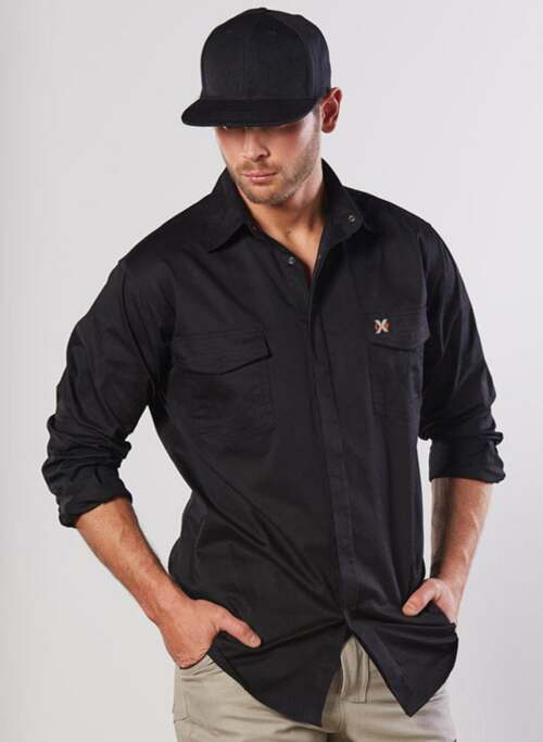 WT10 MENS STRETCH WORK SHIRT WITH 2 FRONT FLAP POCKETS