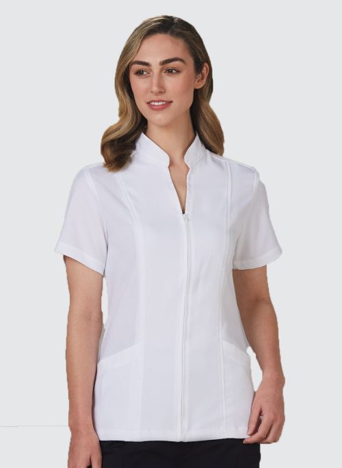 M8636S Women’s Full Zip Front Short Sleeve Tunic